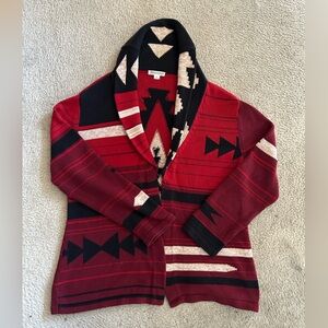 Red and Black Geometric Knit Sweater